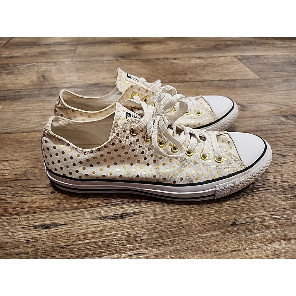 Converse All Star White with Gold Polka Dots Sneakers Women's 12 Men's 10